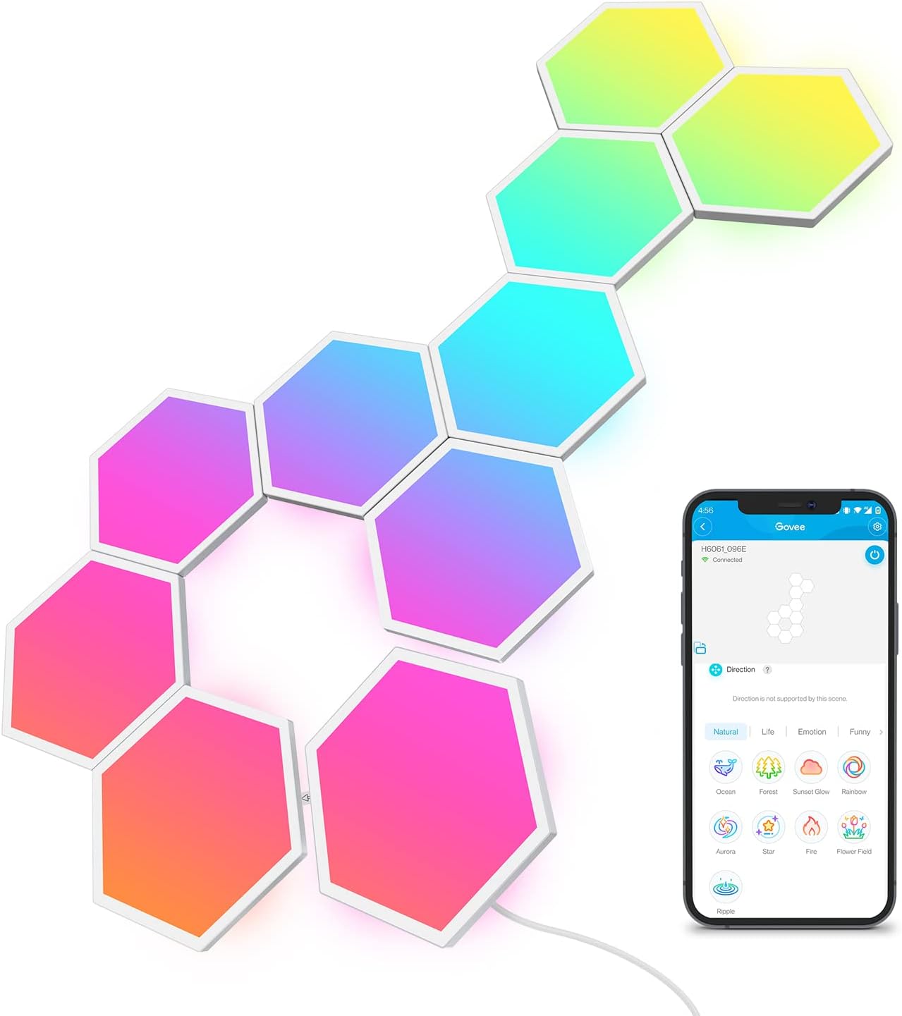 Govee Glide Hexa Light Panels, RGBIC Hexagon LED Wall Lights, Wi-Fi Smart Home Decor Creative Wall Lights with Music Sync, Works with Alexa Google Assistant for Indoor Decor, Gaming Decor, 10 Pack