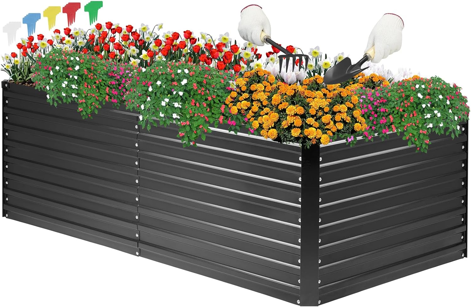 DTIG Galvanized Raised Garden Bed for Vegetables Flowers Herbs, Tall Metal Raised Garden Bed Kit with Garden Tools, Gloves, Plant Labels, Black 632FT