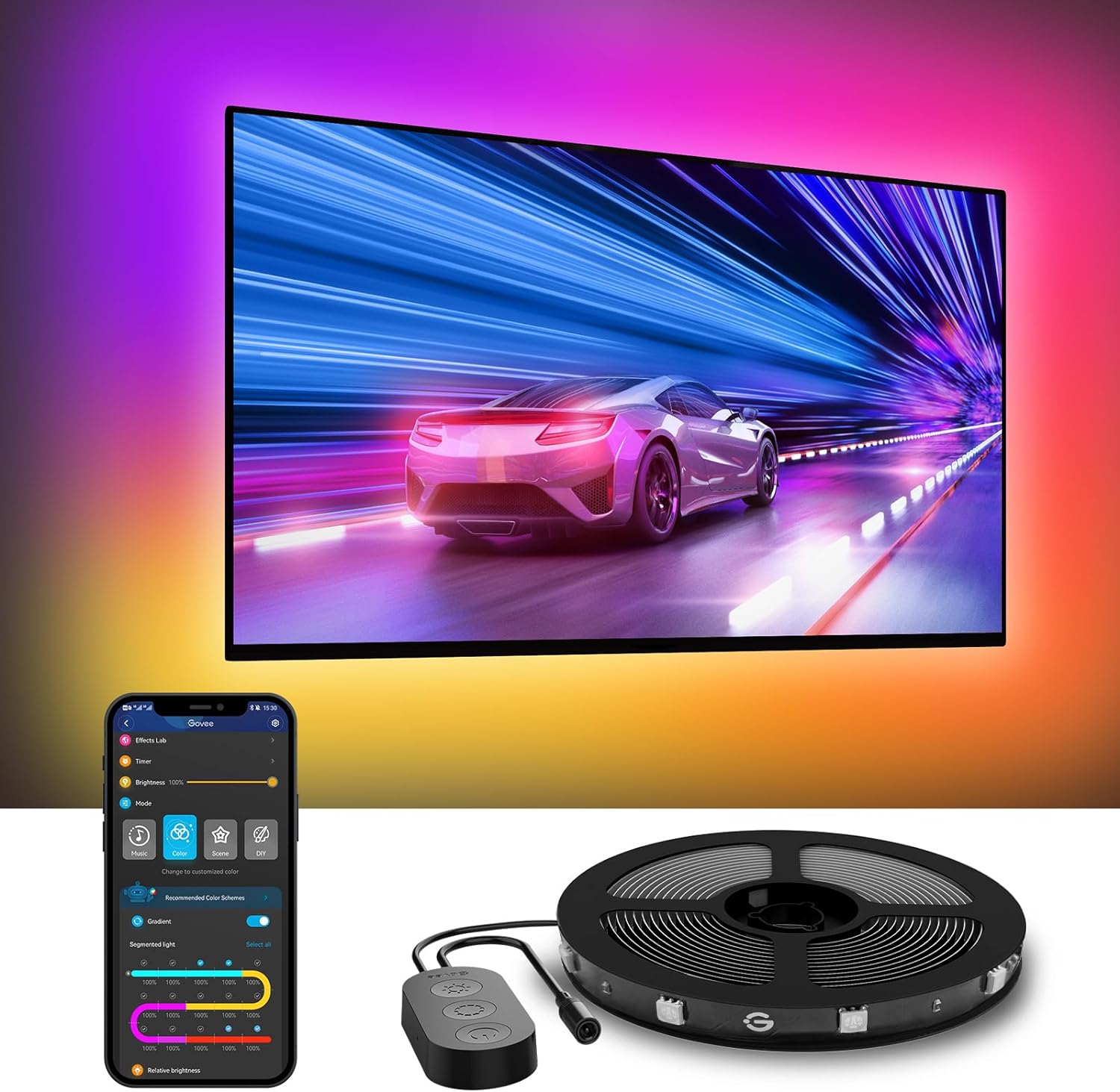 Govee LED TV Backlight, RGBIC LED Strip Lights for 40-50 inch TVs, 7.8ft TV Lights Behinds with Bluetooth Wi-Fi & App Control, Works with Alexa & Google Assistant, Music Sync, 76 Scenes, Adapter