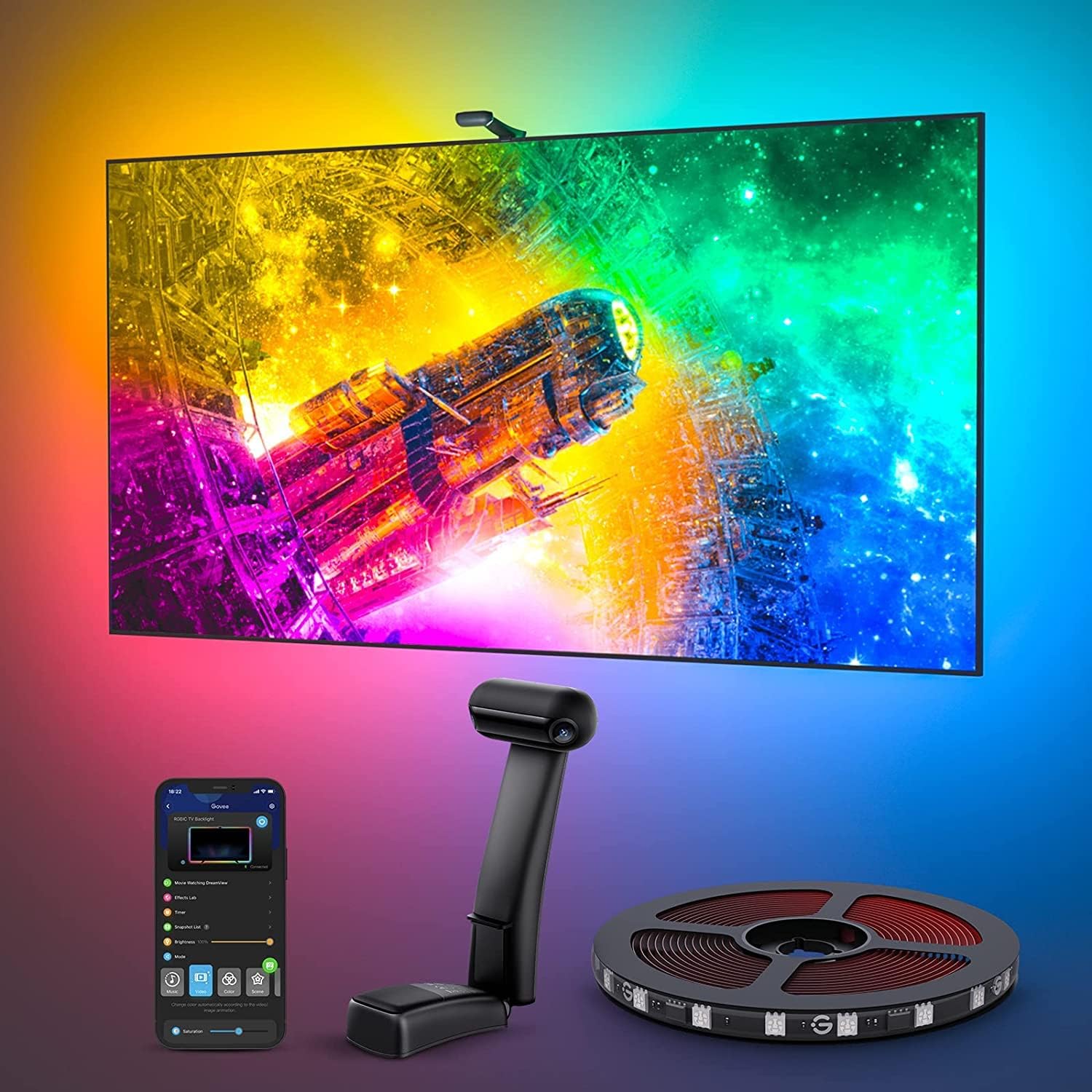 Govee Envisual TV LED Backlight T2 with Dual Cameras, 11.8ft RGBIC Wi-Fi LED Strip Lights for 55-65 inch TVs, Double Strip Light Beads, Adapts to Ultra-Thin TVs, Smart App Control, Music Sync, H605C