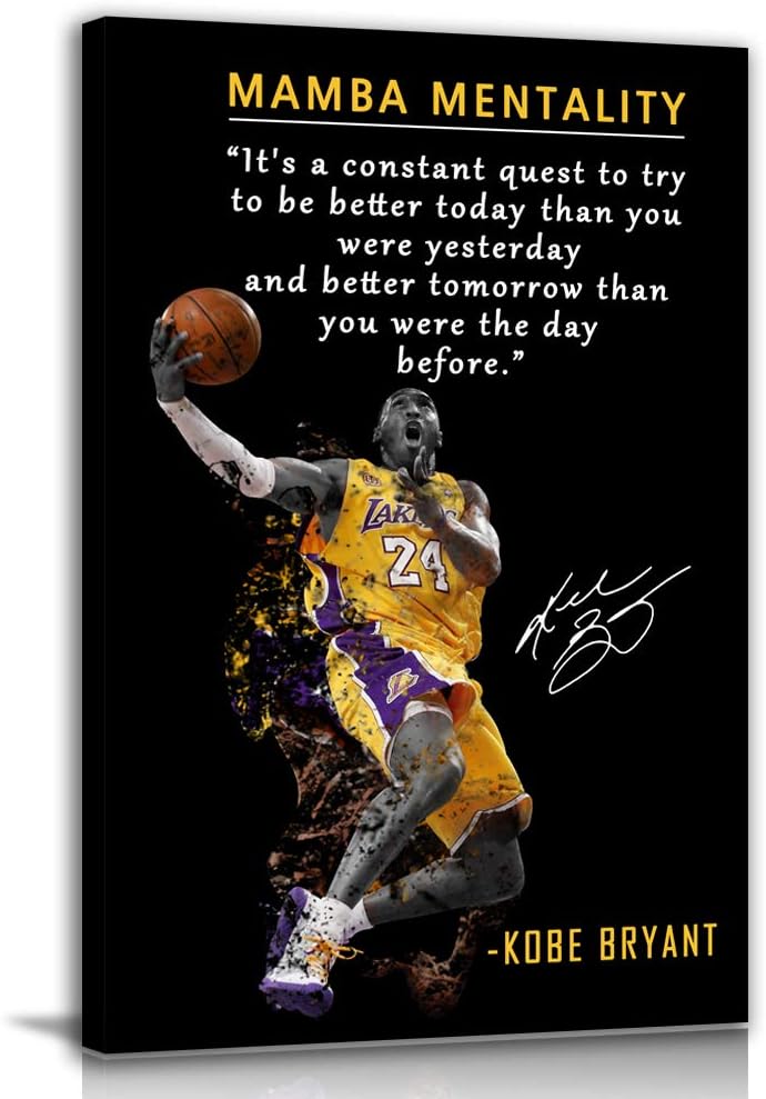 Kobe Bryant Inspirational Poster Canvas Wall Art  Mamba Mentality Quote Canvas Home Decor  Basketball Player Sports Motivational Artwork For Home,Office,Gym Wall Decor Framed Ready to Hang