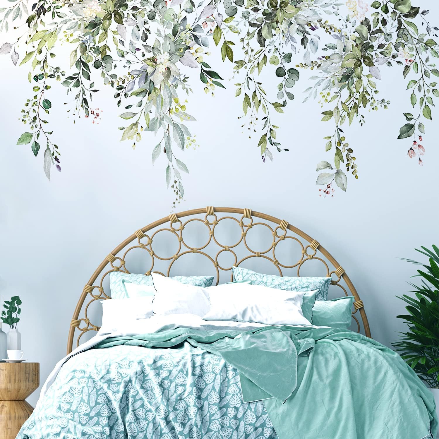 VePret Green Plants Leaves Wall Decals Peel and Stick, Large Floral Flower Leaf Vinyl Wall Stickers, Removable Vine Home Decor Art for Bedroom Living Room Classroom Office