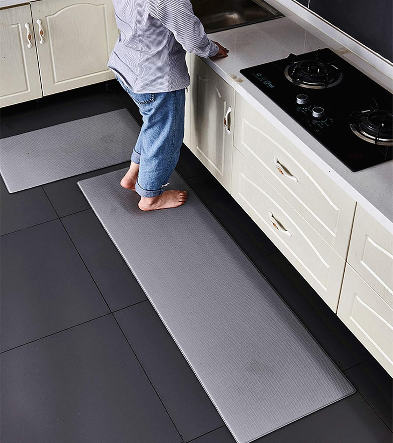 Ukeler Anti Fatigue Kitchen Mats Set of 2, Non Slip Hallway Kitchen Runner Rug Set Rubber Backing Floor Mat for Kitchen Laundry Room Bathroom, 17.7''x29.5'' 17.7''x59'', Grey