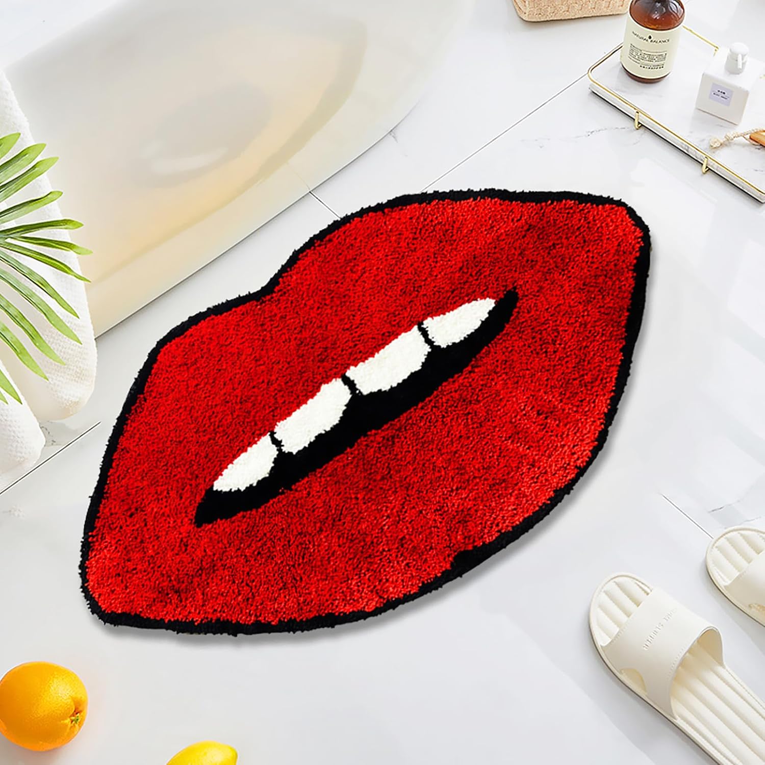 UKELER Red Lip Bath Mat for Bathroom Cool Decorative Kids Bedroom Rugs Non-Slip Washable Cute Bathroom Rugs Accent Small Area Rug for Girls Funny Absorbent Shower Rug 35''20''