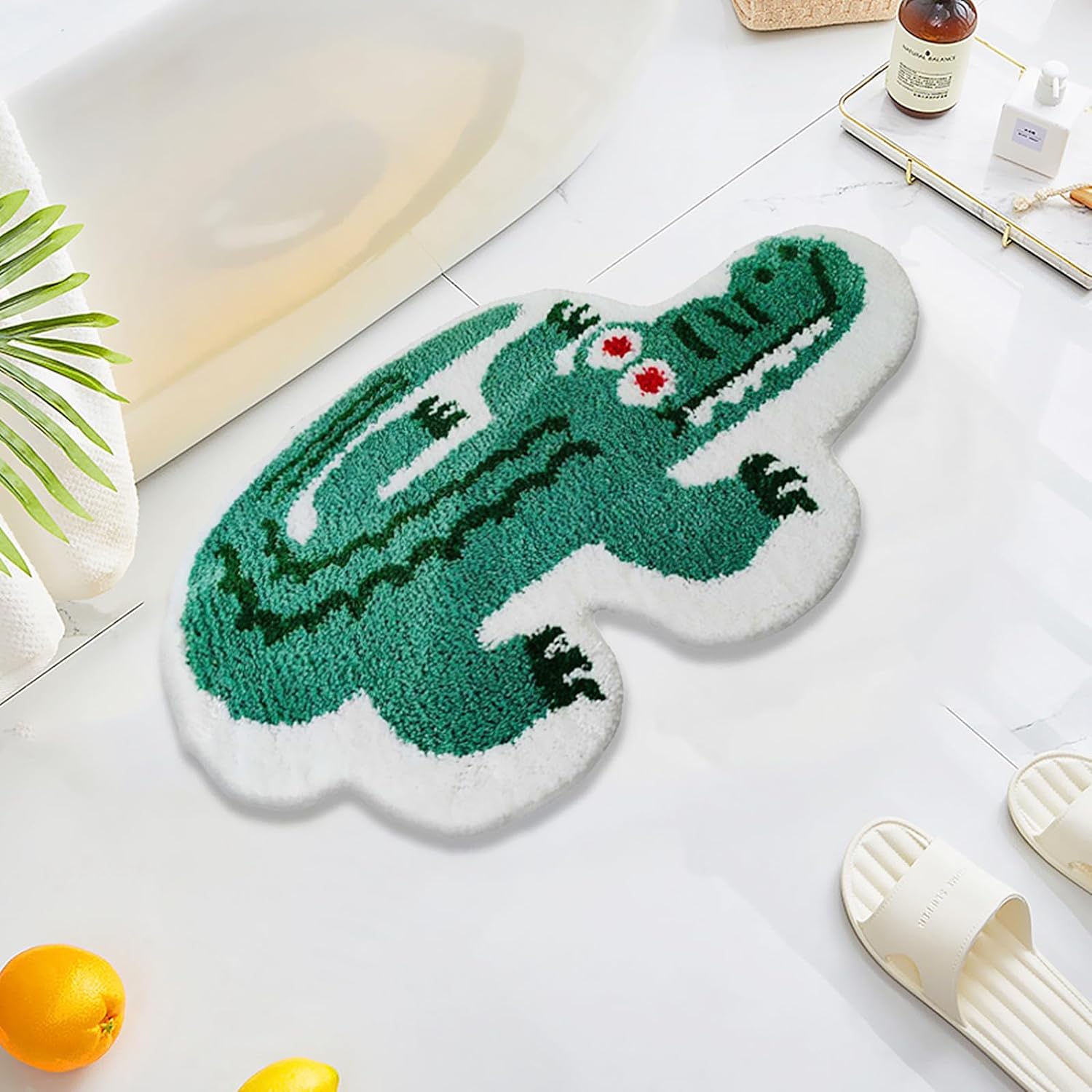 Cartoon Bath Rugs, Cute Crocodile Shape Kids Rug Shaggy Accent Bedroom Rugs Funny Home Decoration Indoor Rug Non-Slip Fluffy Bath Rugs for Bathroom, Kids Room, Bathtub, Sink, Entry Way 29''20''