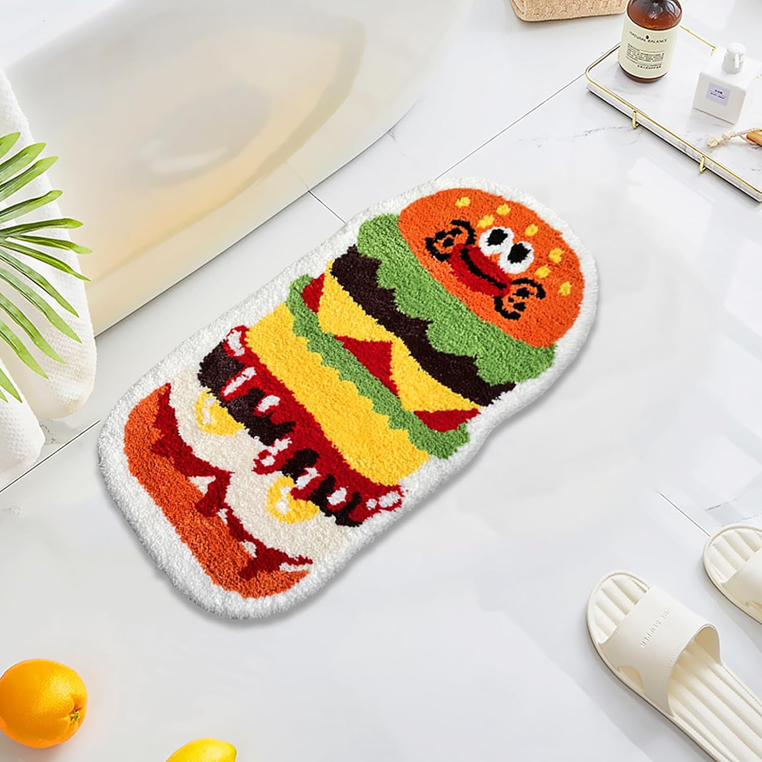 UKELER Kids Rugs Bath Mats, Cute Hamburger Shape Area Rugs for Home Decoration Soft Nursery Rug Non-Slip Washable Funny Rugs for Kids Room, Bathroom, Bedroom, Sink, Entry Way 35''20''