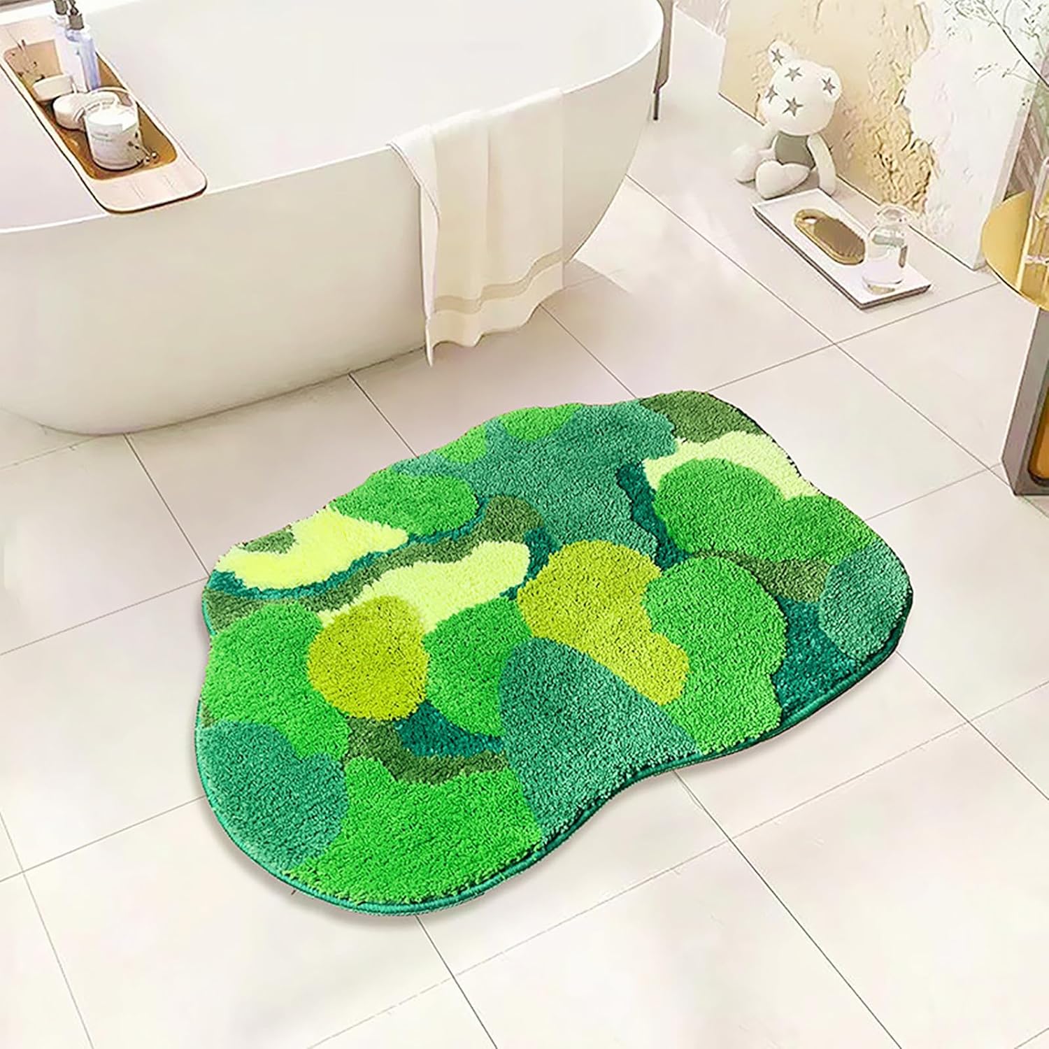 Grass Green Moss Bath Mat for Bathroom Cute Moss Kitchen Rug Non Slip Shaggy Kids Bedroom Decor Home Entryway Door Mat 31.5''x23.6''