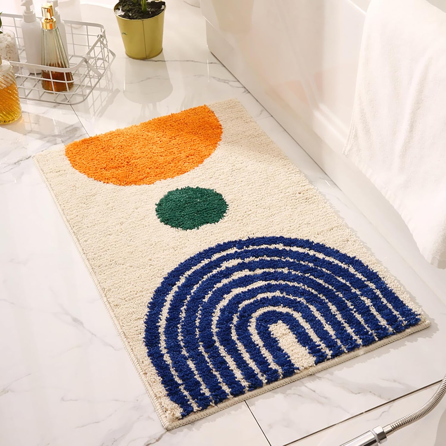 UKELER Boho Bathroom Rugs Non-Slip Microfiber Geometric Bath Mat Soft Fluffy Bohemian Bath Rugs Washable for Bathroom, Shower, Tub, Sink, Indoor Mat, 31''20''