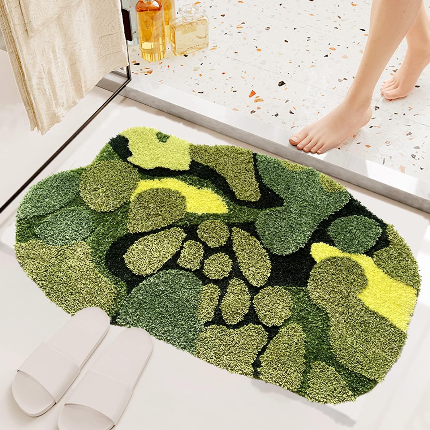 Grass Green Moss Bath Mat for Bathroom Cute 3D Moss Kitchen Rug Non Slip Shaggy Bedroom Decor Rugs Home Entryway Door Mat 35.4''x23.6''