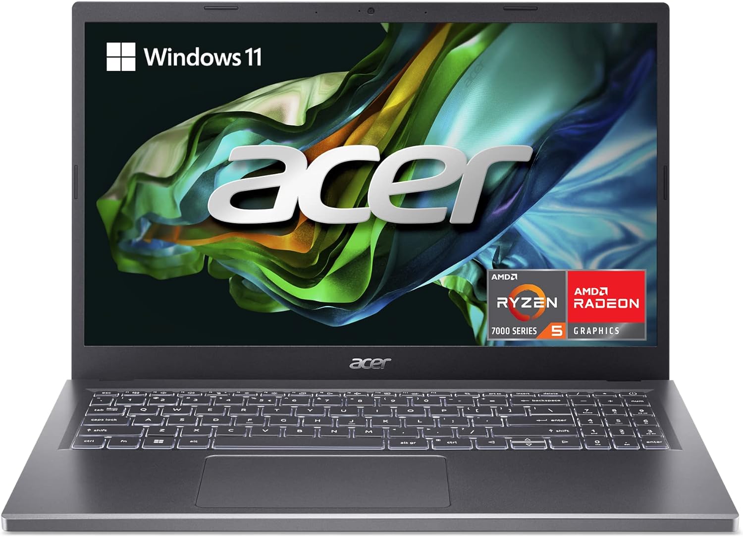 Acer Aspire 5 15 Slim Laptop | 15.6 FHD (1920 x 1080) IPS | AMD Ryzen 5 7530U Hexa-Core Processor | AMD Radeon Graphics | 8GB LPDDR4X | 512GB Gen 4 SSD | Wi-Fi 6E | Backlit KB | A515-48M-R3DF,Gray