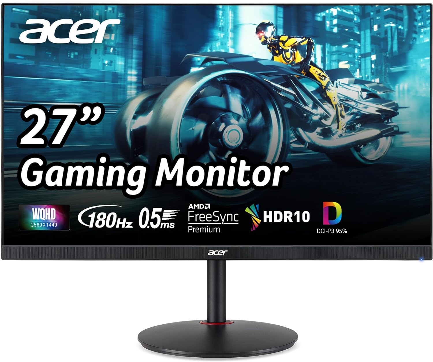 Acer Nitro 27 WQHD 2560 x 1440 PC Gaming IPS Monitor | AMD FreeSync Premium Up to 180Hz Refresh 0.5ms DCI-P3 95% 1 Display Port 1.2 & 2 HDMI 2.0 XV271U M3bmiiprx,Black