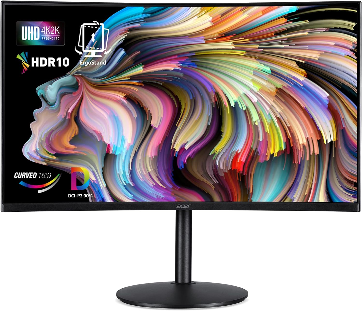 Acer EI322QK Abmiiiphx 31.5 1500R Curved UHD (3840 x 2160) Monitor | Adaptive-Sync Support | 90% DCI-P3 | HDR 10 Support | 1 x Display Port 1.2, 2 x HDMI 2.0 Ports & 2 x HDMI 1.4 Ports,Black