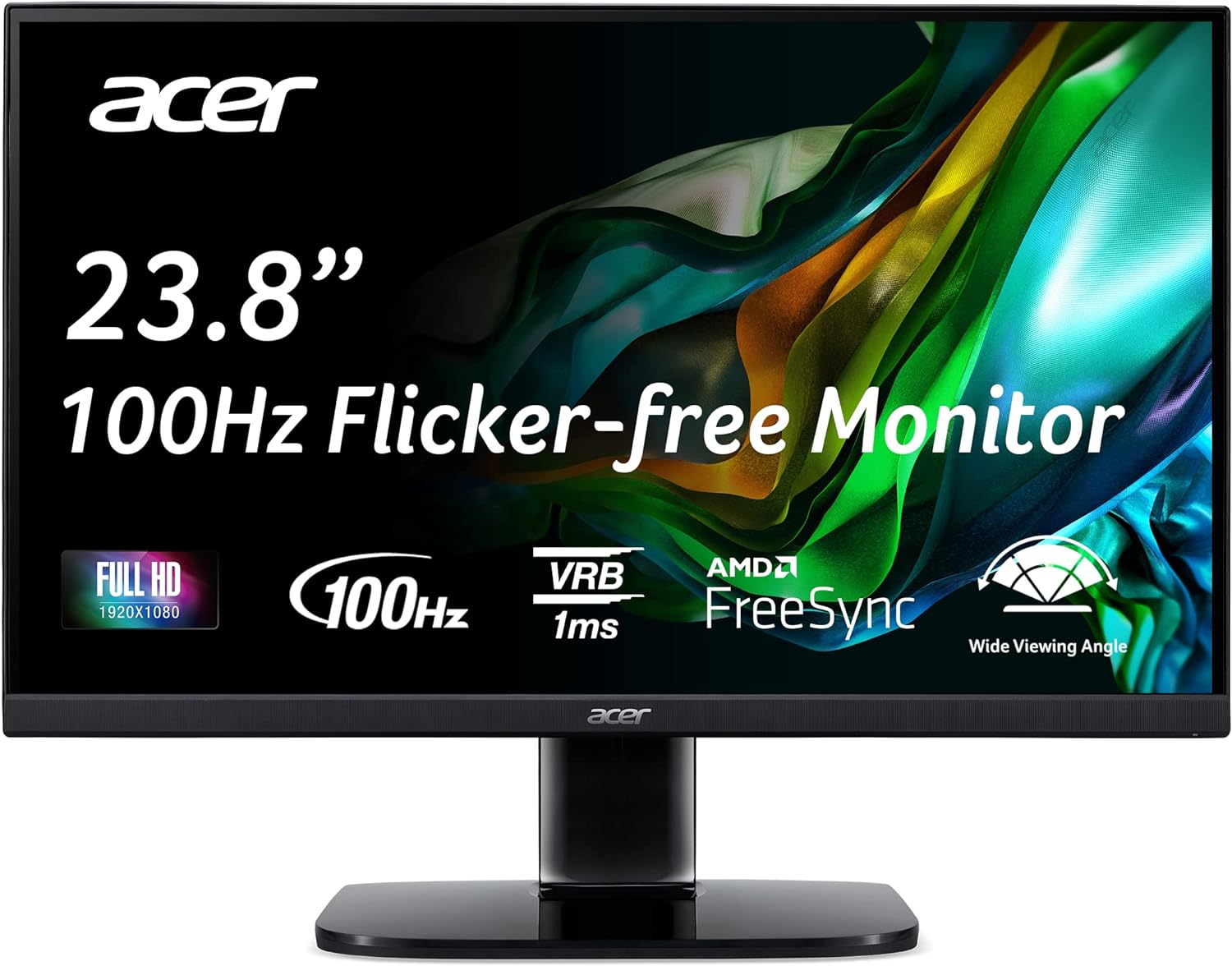 Acer KC242Y Hbi 23.8 Full HD (1920 x 1080) Zero-Frame Gaming Office Monitor | AMD FreeSync Technology | 100Hz | 1ms (VRB) | Low Blue Light | Tilt | HDMI & VGA Ports,Black