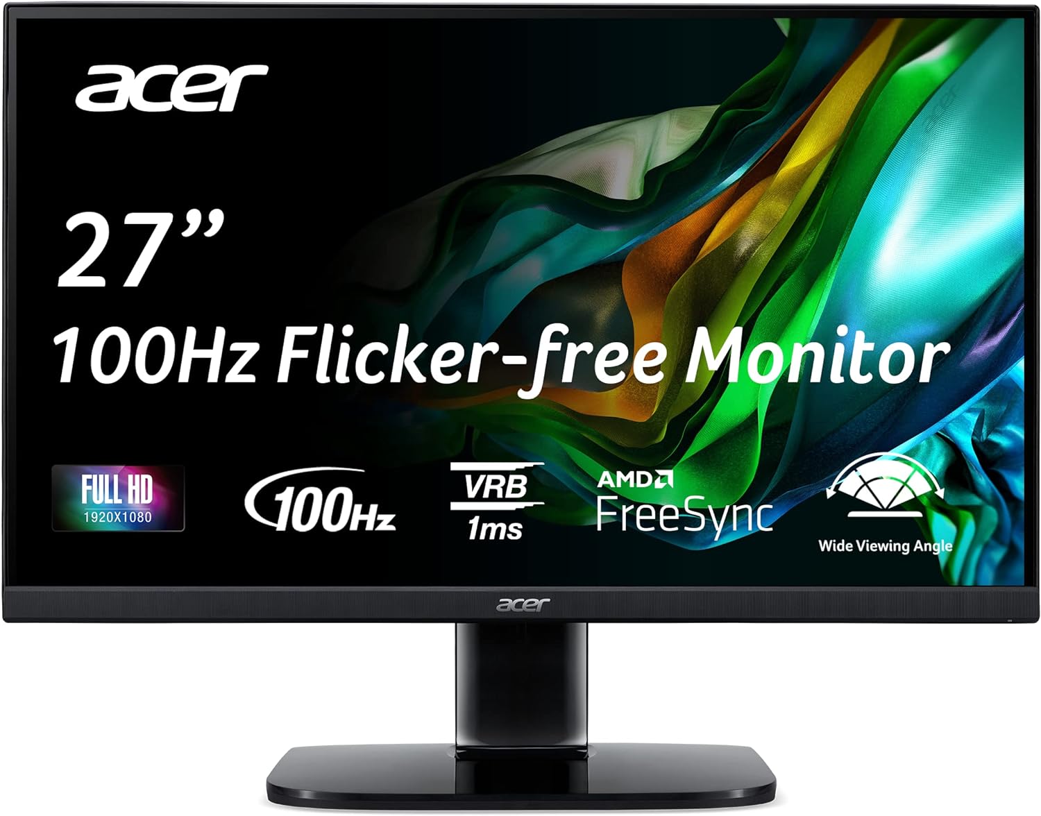 Acer KB272 Hbi 27 Full HD (1920 x 1080) Zero-Frame Gaming Office Monitor | AMD FreeSync Technology | 100Hz | 1ms (VRB) | Low Blue Light | Tilt | HDMI & VGA Ports,Black