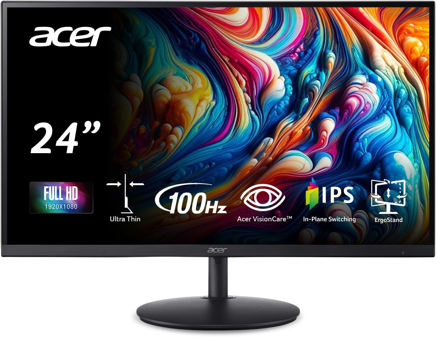 Acer SH242Y Ebmihx 23.8 FHD 1920x1080 Home Office Ultra-Thin IPS Computer Monitor AMD FreeSync 100Hz Zero Frame Height/Swivel/Tilt Adjustable Stand Built-in Speakers HDMI 1.4 & VGA Port