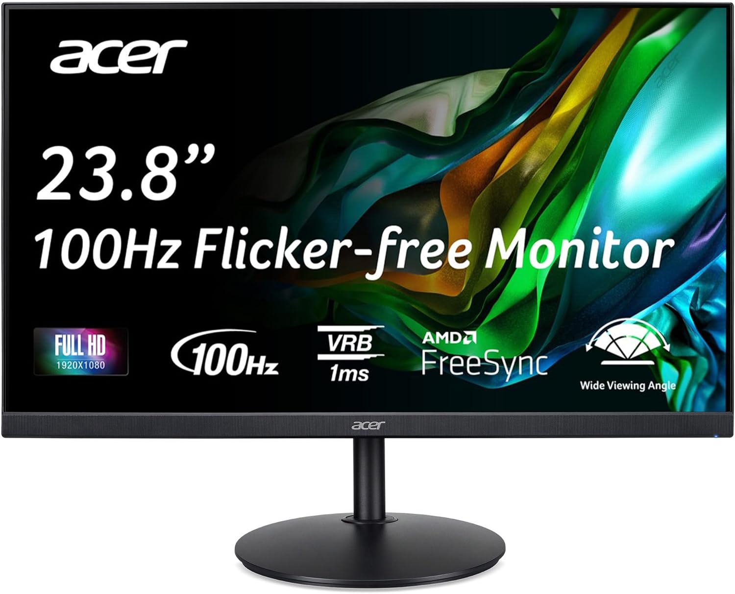 Acer CB242Y Ebir 23.8 FHD 1920 x 1080 Zero Frame Home Office Monitor | AMD FreeSync | 1ms VRB | 100Hz Refresh Rate | 99% sRGB | Height Adjustable Stand with Swivel, Tilt & Pivot (HDMI & VGA Ports)