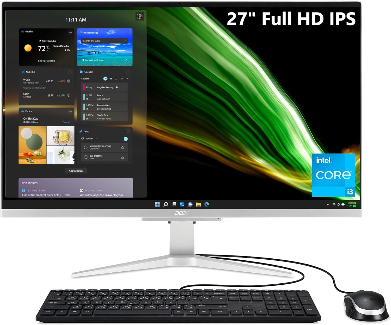 Acer Aspire C27-1655-URi3 AIO Desktop | 27 Full HD IPS Display | 11th Gen Intel Core i3-1115G4 | Intel UHD Graphics | 8GB DDR4 | 512GB NVMe M.2 SSD | Intel Wireless Wi-Fi 6 | Windows 11 Home,Black