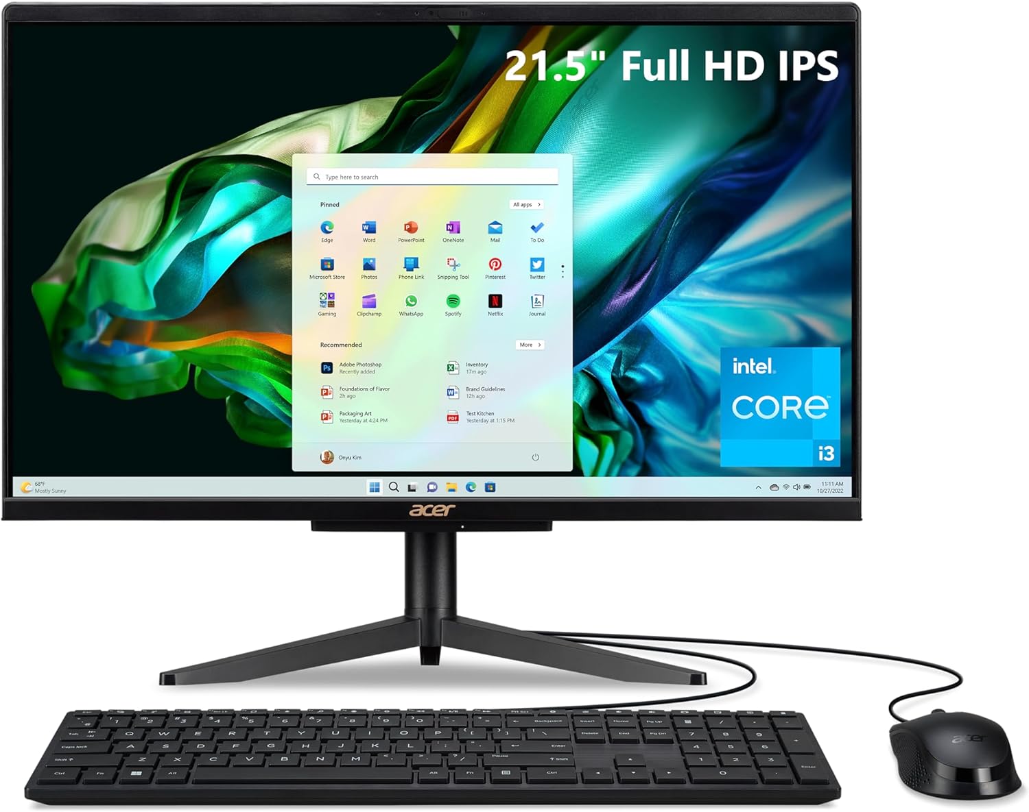 Acer Aspire C22-1610-UA91 AIO Desktop | 21.5 Full HD 1920 x 1080 IPS Display | Intel Core i3-N305 | Intel UHD Graphics | 8GB DDR5 | 512GB PCIe Gen 4 SSD | Intel Wi-Fi 6 | Windows 11 Home