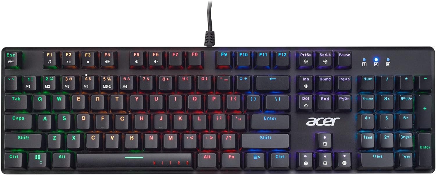 Acer Nitro Gen 2 Wired Gaming Keyboard - RGB Illuminated Keyboard | 100% Anti-Ghosting (N-Key Rollover) | Mechanical Axis | Ergonomic Arc Keycaps | Embedded Multimedia Keys