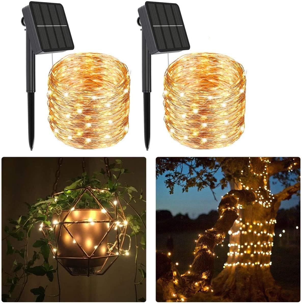 Solar String Lights,2-Pack Each 240 Solar Led String Lights,78 Ft Ultra Long Solar Christmas Lights Waterproof Copper Wire 8 Modes Flexible Fairy Light for Trees Garden Decorations Outdoor Warm White