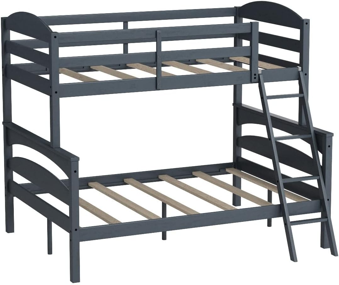 Dorel Living Brady Twin over Full Solid Wood Kid&#39; Bunk Bed with Ladder, Gray