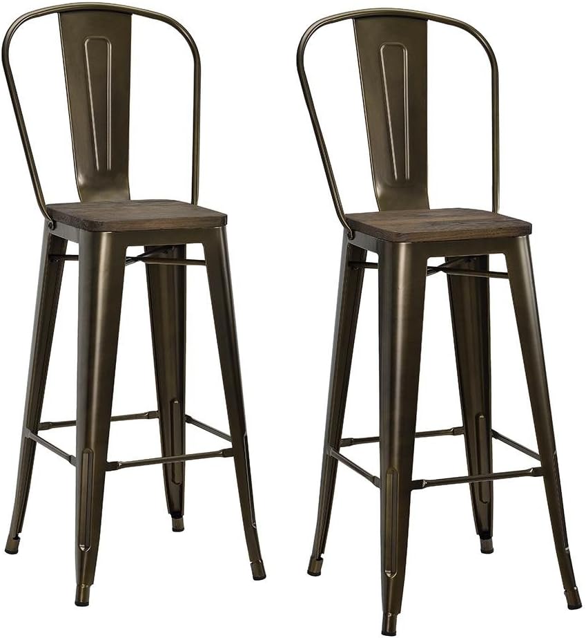 DHP Luxor 30" Metal Wood Seat, Antique Bronze, Set of 2 Bar Stool