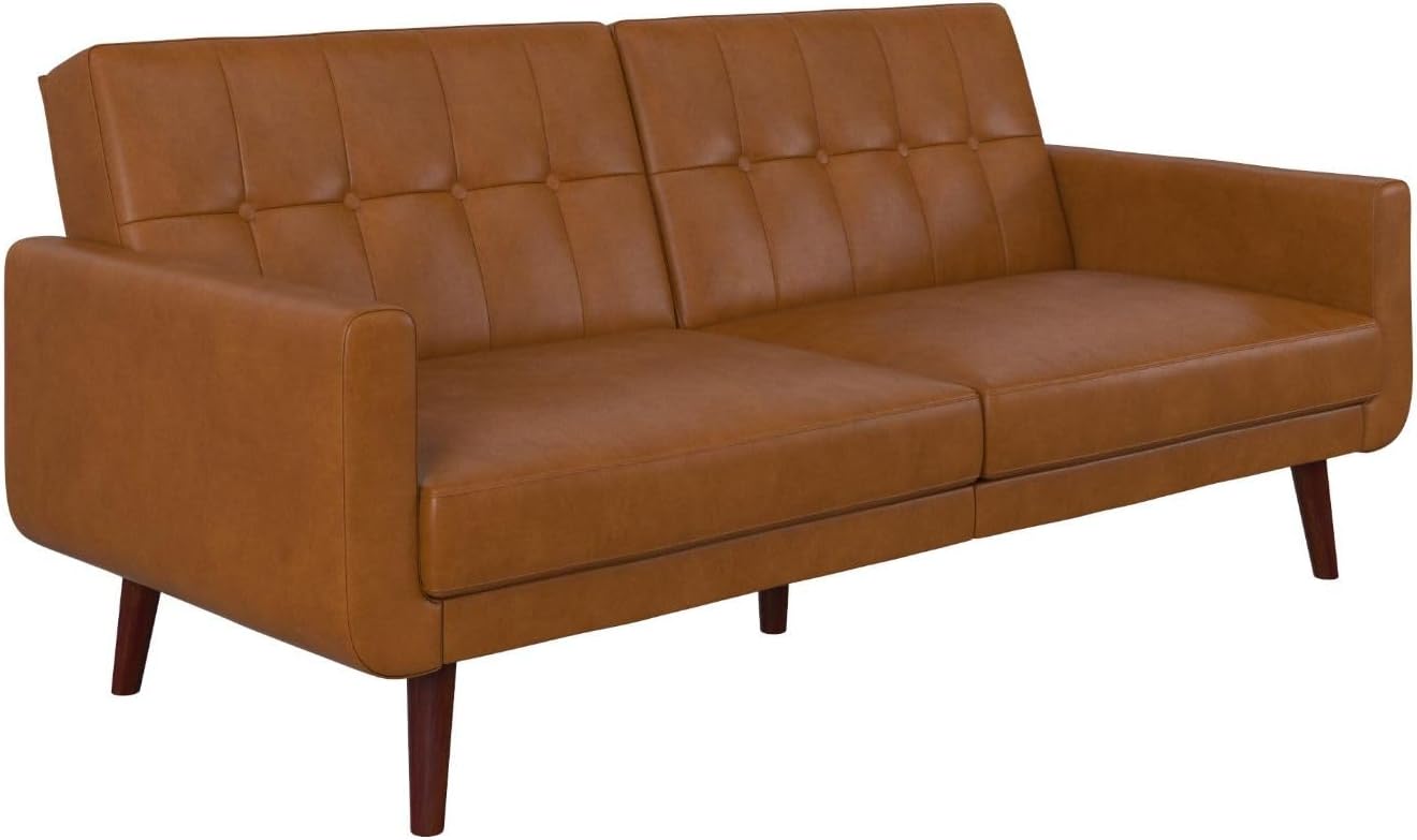 DHP Nia Upholstered Modern, Adjustable Sofa Bed and Couch, Camel Faux Leather Futon