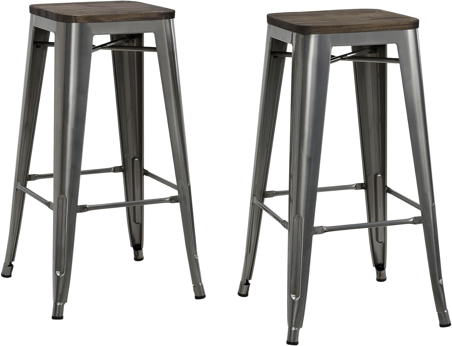 DHP Fusion Metal Backless 30" Barstool with Wood Seat, Distressed Metal Finish for Industrial Appeal, Set of two, Antique Gun Metal