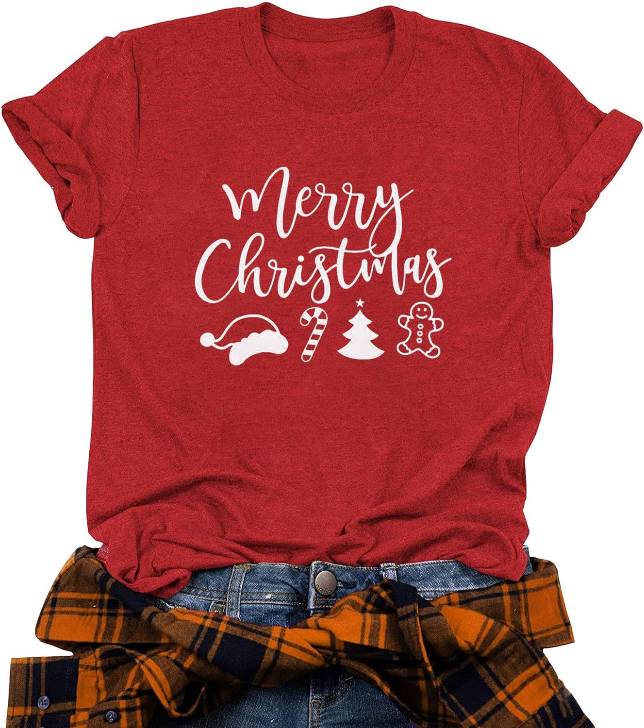 ALLTB Merry Christmas T-Shirt Women Christmas Wine Glasses Shirt Holiday Drinking Short Sleeve Tee Tops