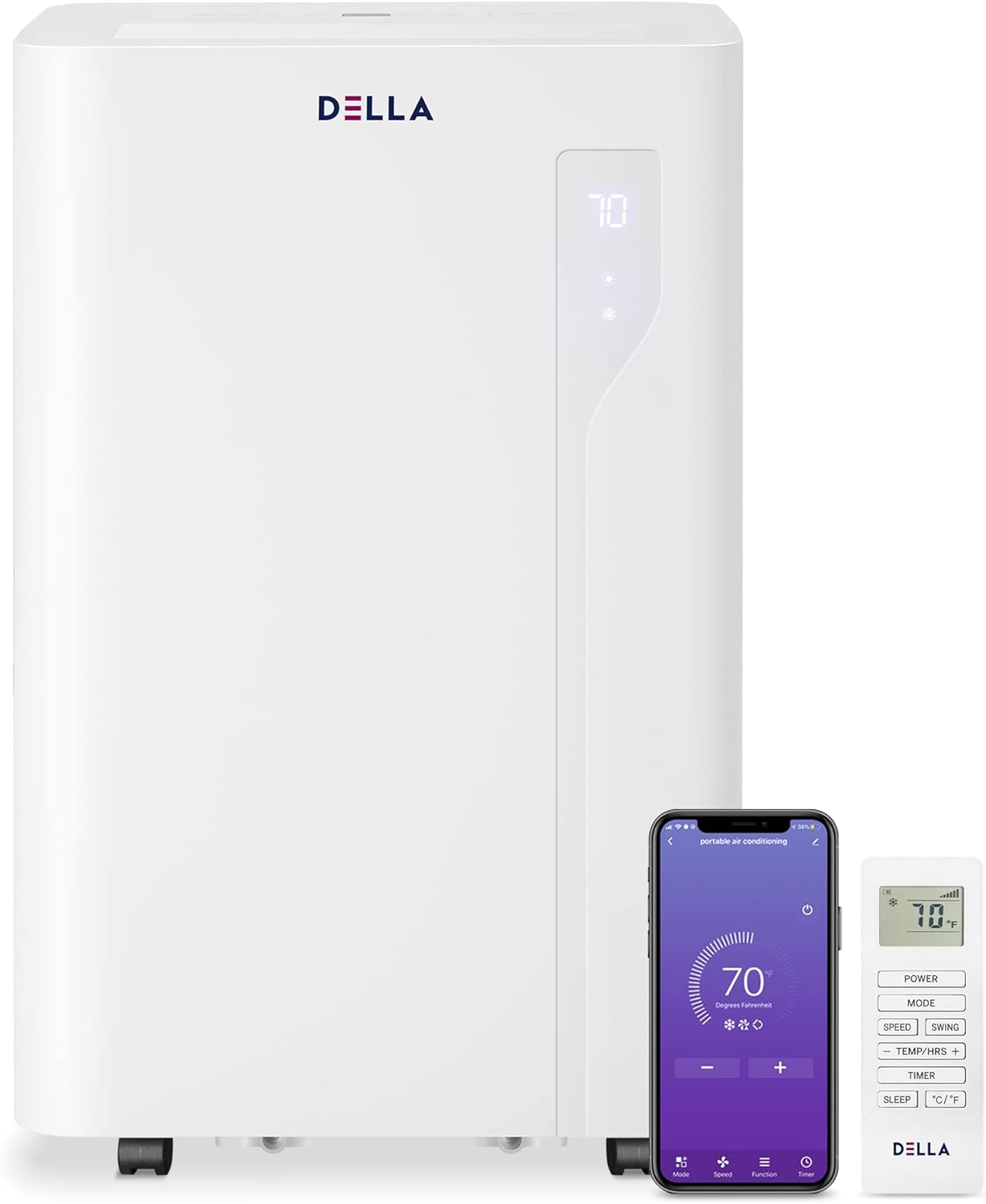 DELLA 14,000 BTU with Heat Pump Smart WiFi Enabled Portable Air Conditioner, Electric Auto Swing Fan Dehumidifier AC Unit with Remote Control Window Kit, Cools Up To 650 Sq. Ft.