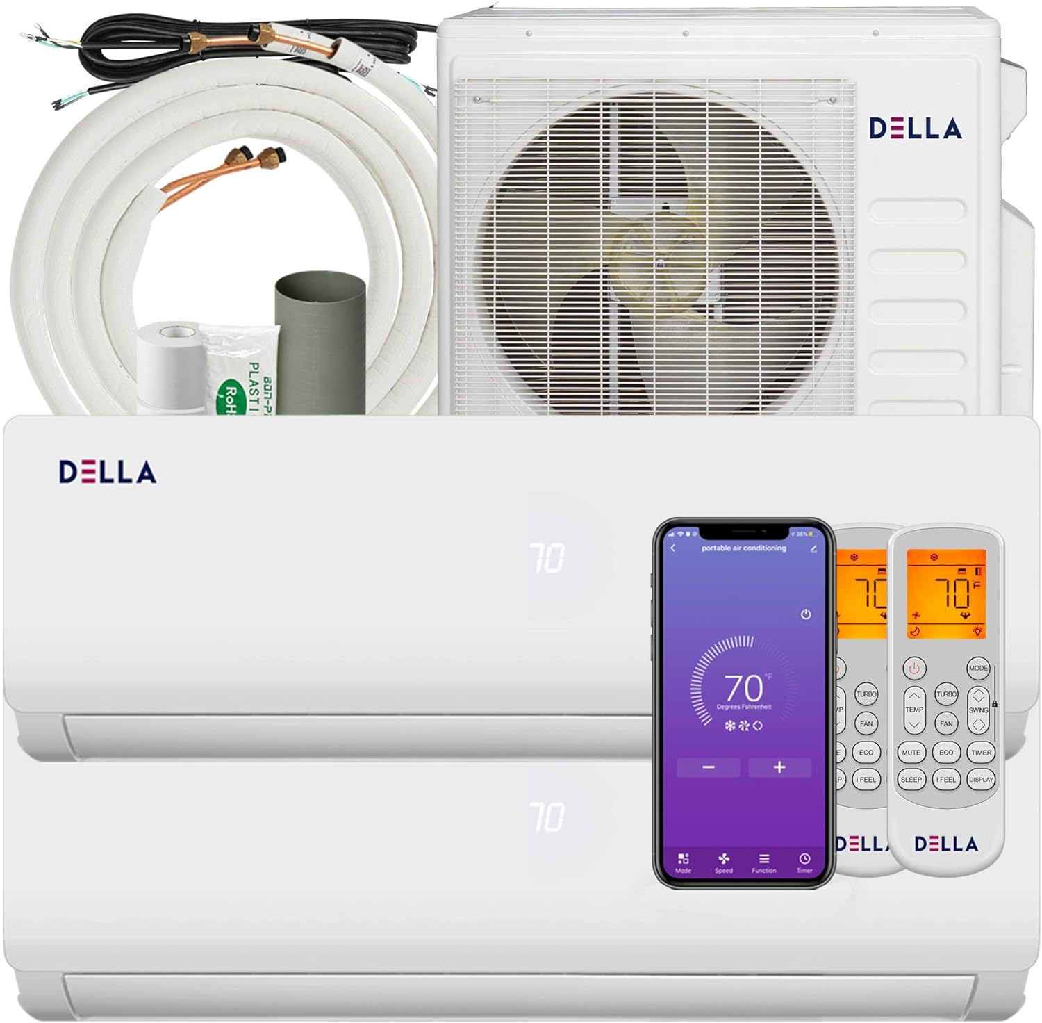 Della 2 Zone 27000 BTU/h 19 SEER2 Ductless Mini Split Inverter Plus System with Heat Pump