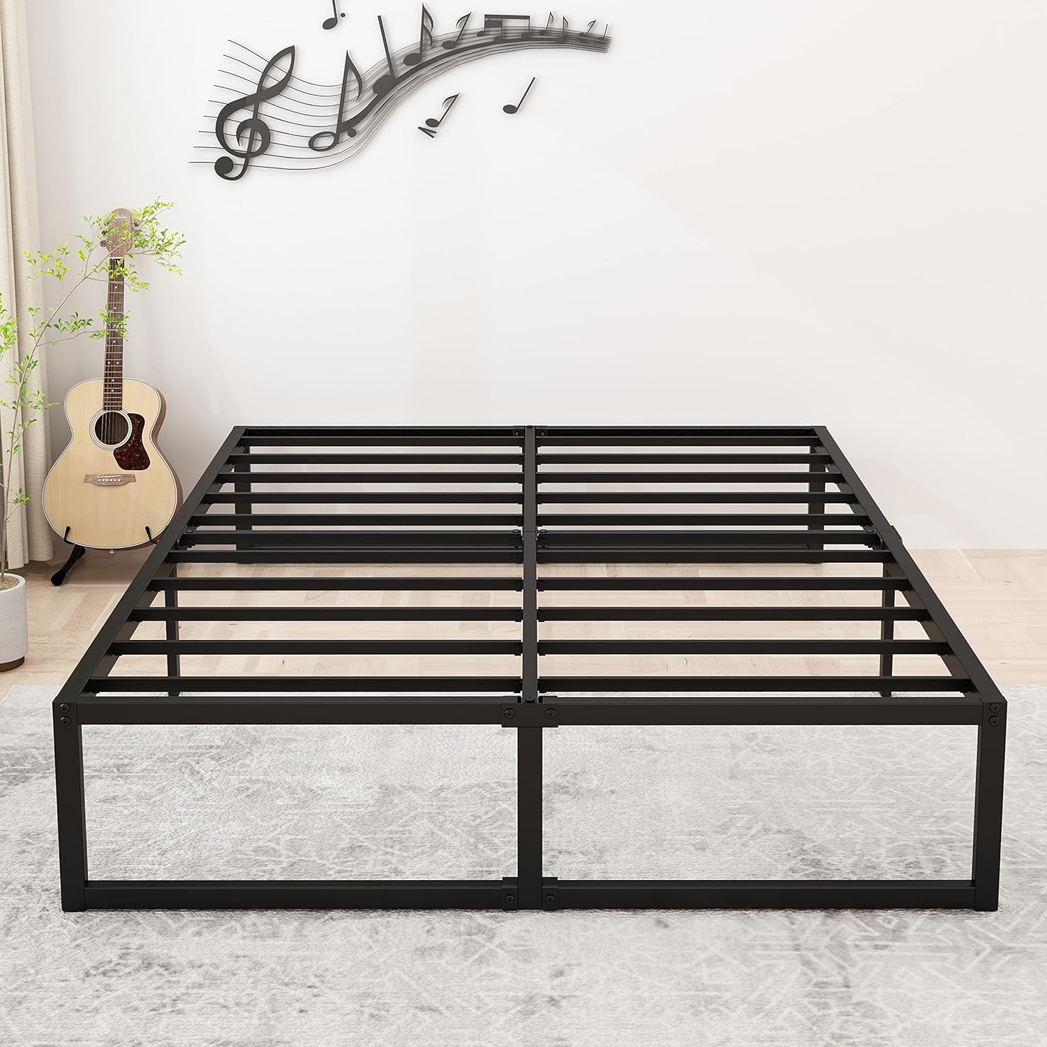 Lutown-Teen 14 Inch King Bed Frame Sturdy Mattress Foundation, Heavy Duty Metal Platform with Steel Slats Support No Box Spring Needed, Noise Free, Easy Assembly, Black