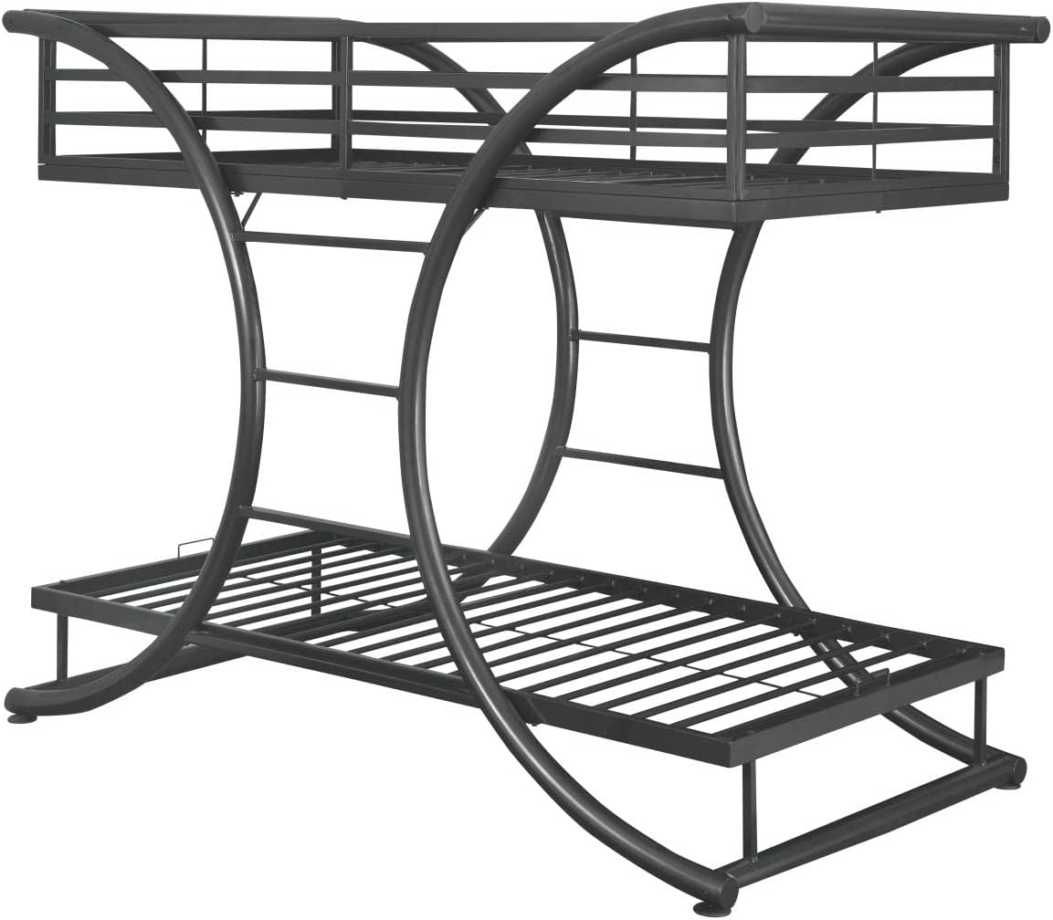 Coaster Furniture Stephan Modern Heavy Duty Metal Twin Over Twin Bunk Bed Welded Slat Frame Gunmetal 461078