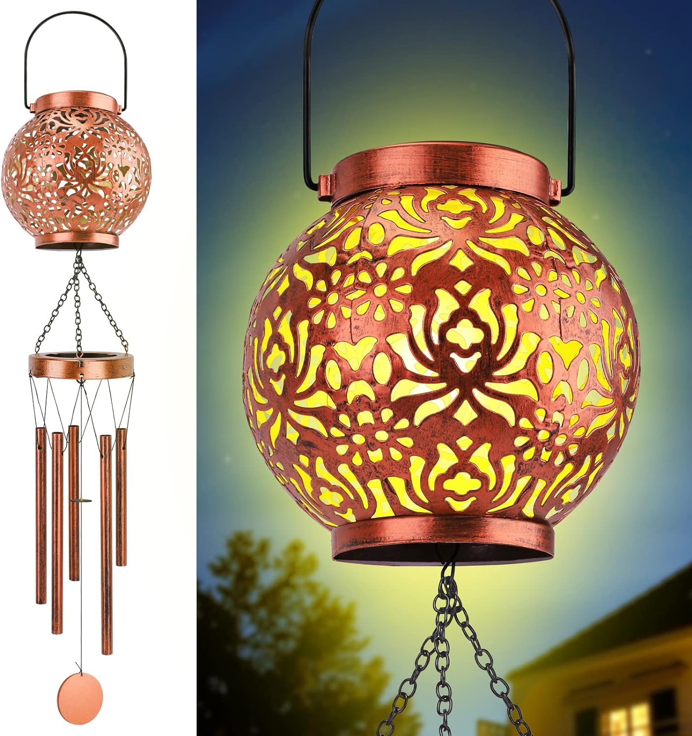 Solar Wind Chimes for Outside, JYPS Hanging Lantern Led Solar Lights Windchimes Outdoors Deep Tone, Unique Gardening Gifts Best MotherBirthday Gifts for Mom,Grandma,Garden Decorations Decor Clearance