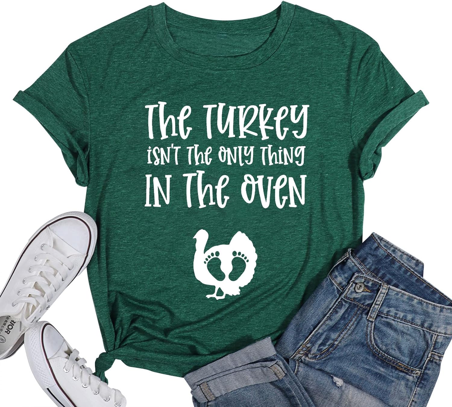 Thanksgiving Pregnant T Shirt Women The Turkey Ain&#39;t The Only Thing in The Oven Shirt Maternity Funny Graphic Tops