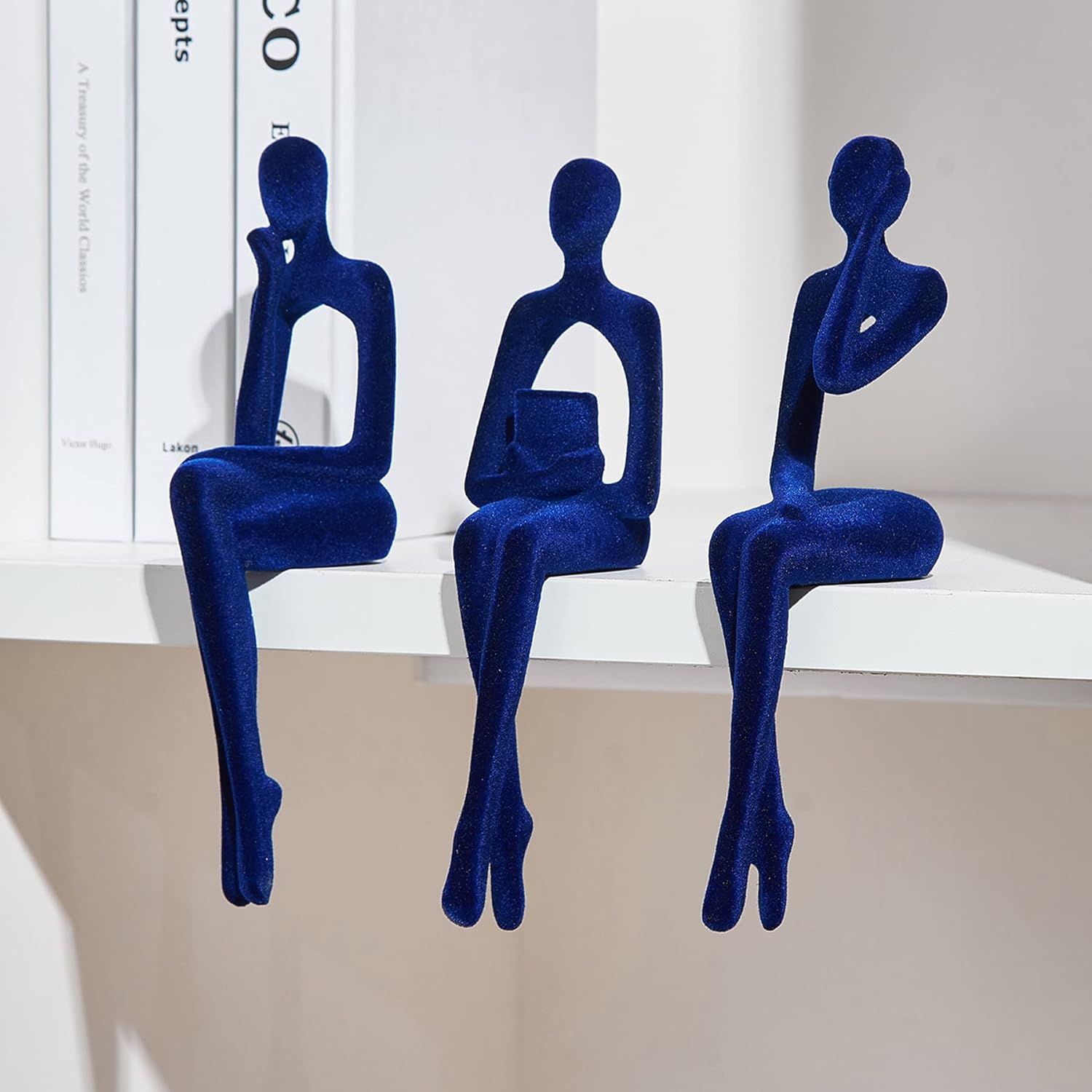 TIMEBUS Blue Thinker Statues Home Decorations for Living Room Shelf Decor Accents Modern Aesthetic Abstract Resin Sculptures for Bookshelf Coffee Table TV Cabinet Desk Decor - 3Pcs