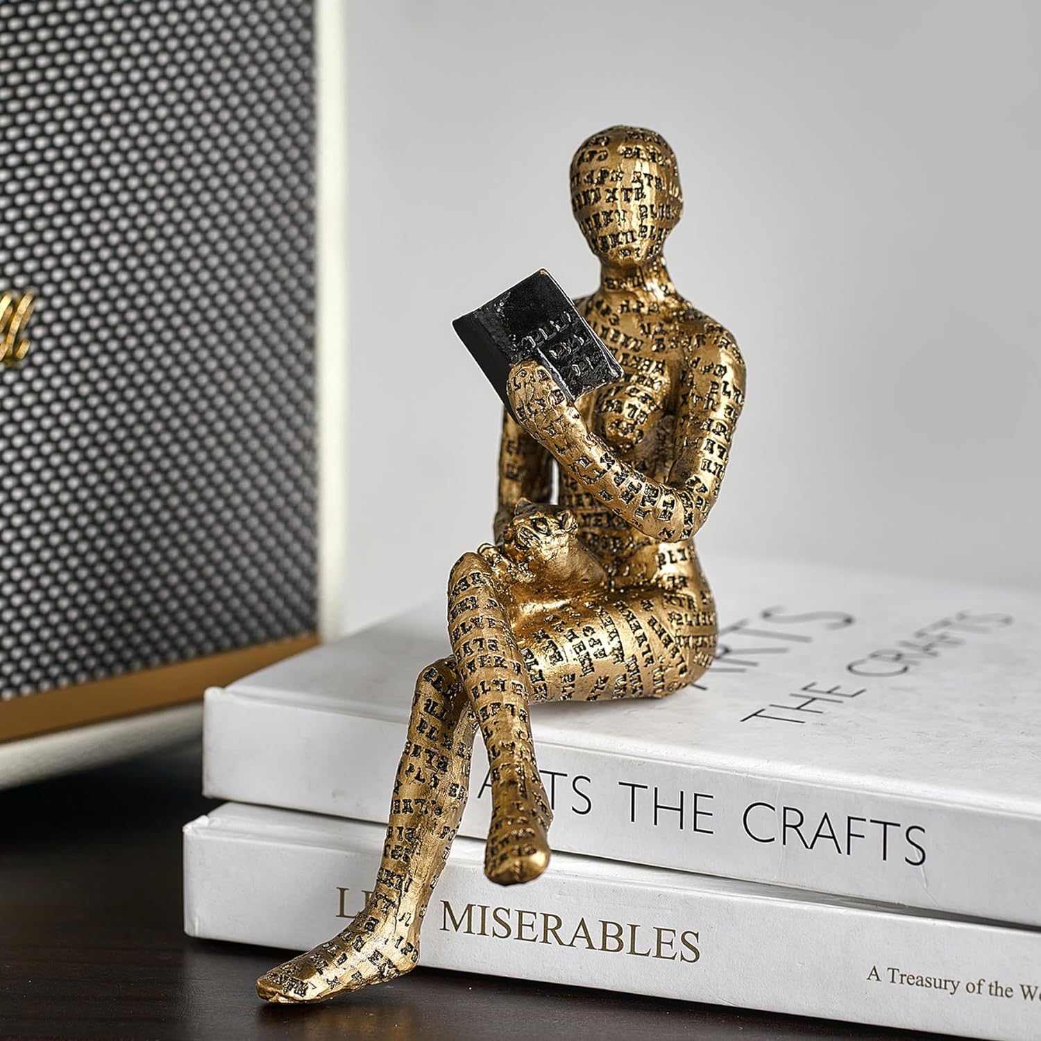 Gold Thinker Reading Statues for Home Decor, Pulp Women Figurine Bookshelf Decor, Shelf Decorations for Living Room Office, Modern Abstract Resin Sculptures for Coffee Table Desk, Gifts for Women