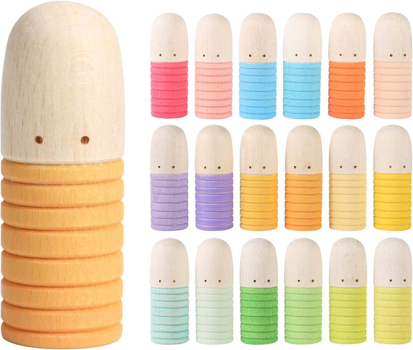 Youuys Wooden Peg Dolls People Figures - 18 Pcs Wooden Figures Doll Bodies Wooden Toys Peg Doll Kit for Preschool Learning Home Decoration Arts and Craft Project