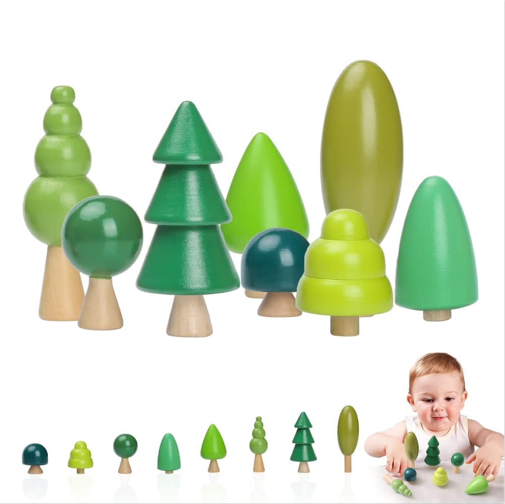 Youuys Wooden Craft Forest Trees Toys, 8 Pcs Finished Scene Mini Tree Kit Craft Set - Cake Topper - for Early Educational Preschool Classroom Project Montessori Toys