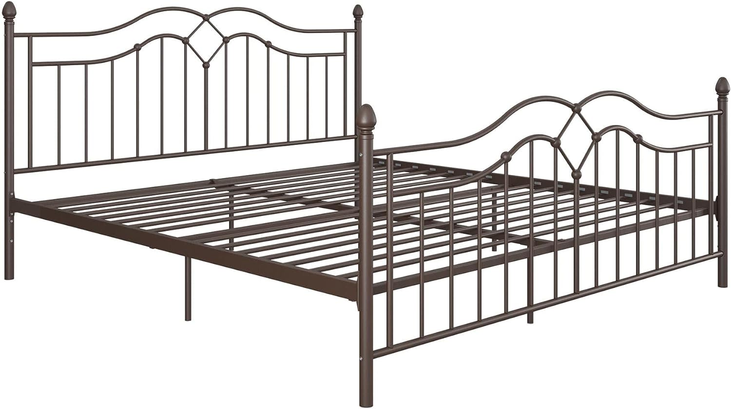 DHP Tokyo Metal Platform Bed with Classic Finial Post Headboard and Footboard, Underbed Storage Space, No Box Spring Needed, King, Bronze