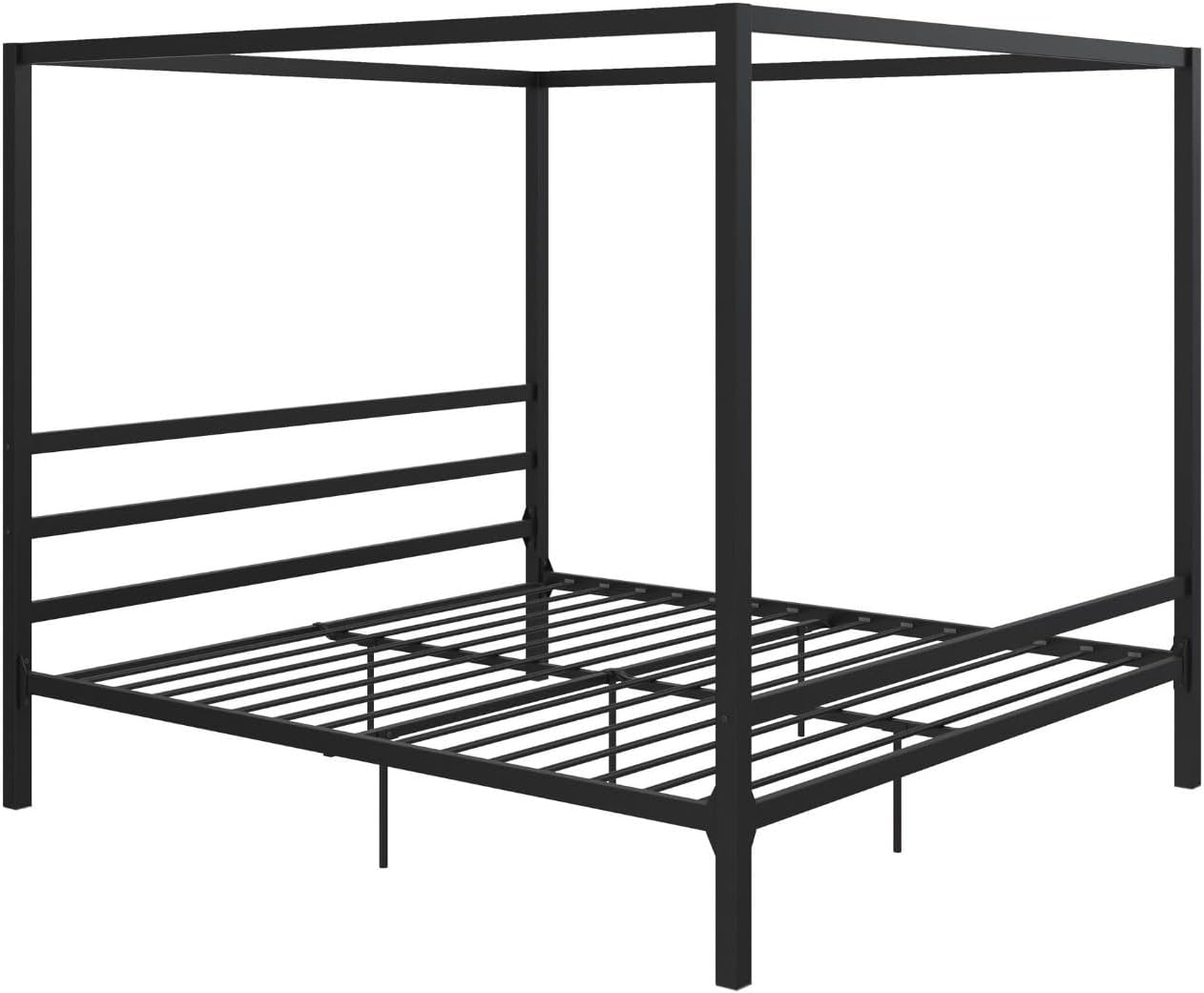 DHP Modern Metal Canopy Platform Bed with Minimalist Headboard and Four Poster Design, Underbed Storage Space, No Box Spring Needed, King, Black