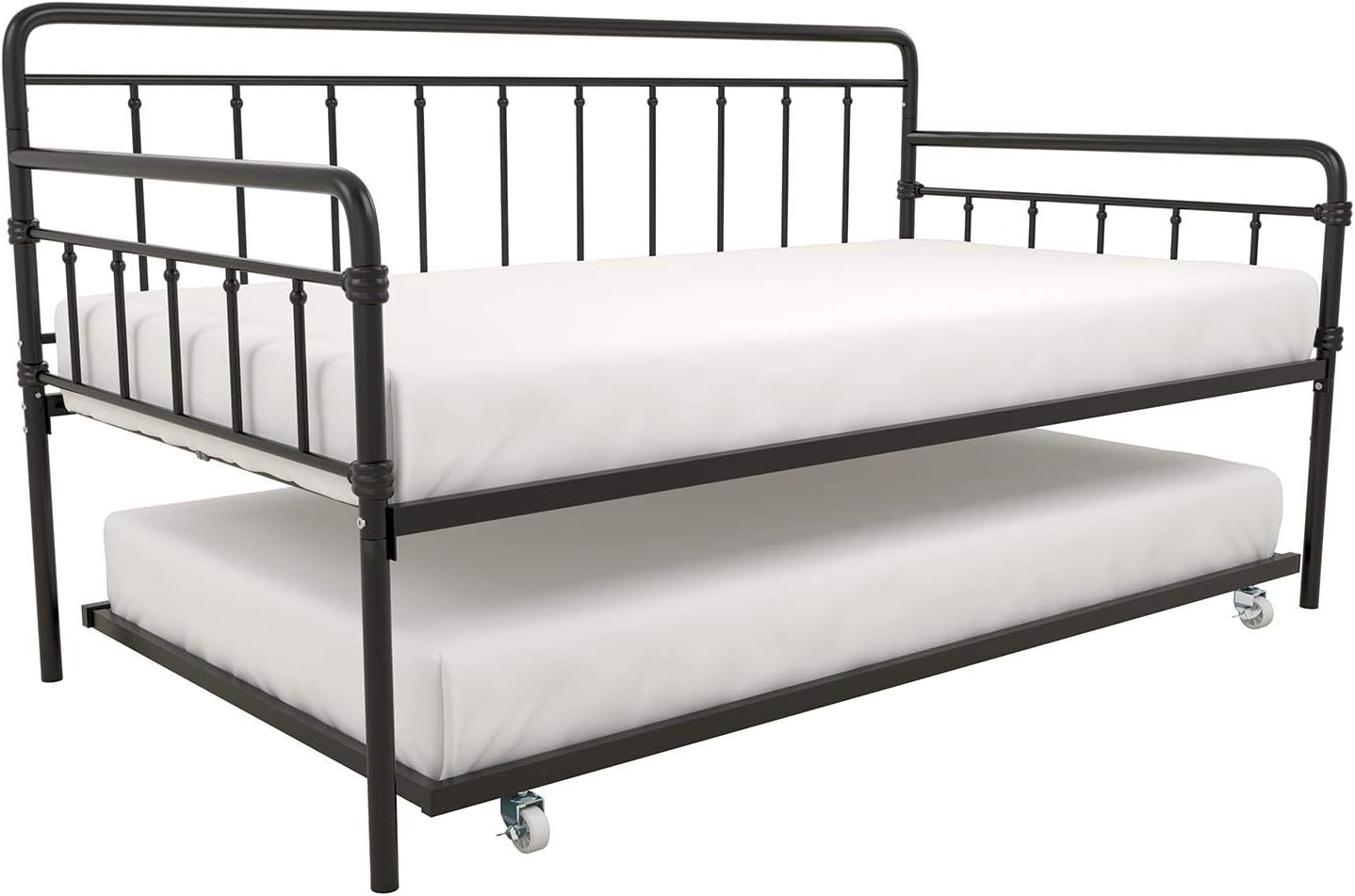 DHP Winston Metal Daybed and Roll Out Trundle, Sturdy Metal Frame, Multifunctional Piece, Black - Twin