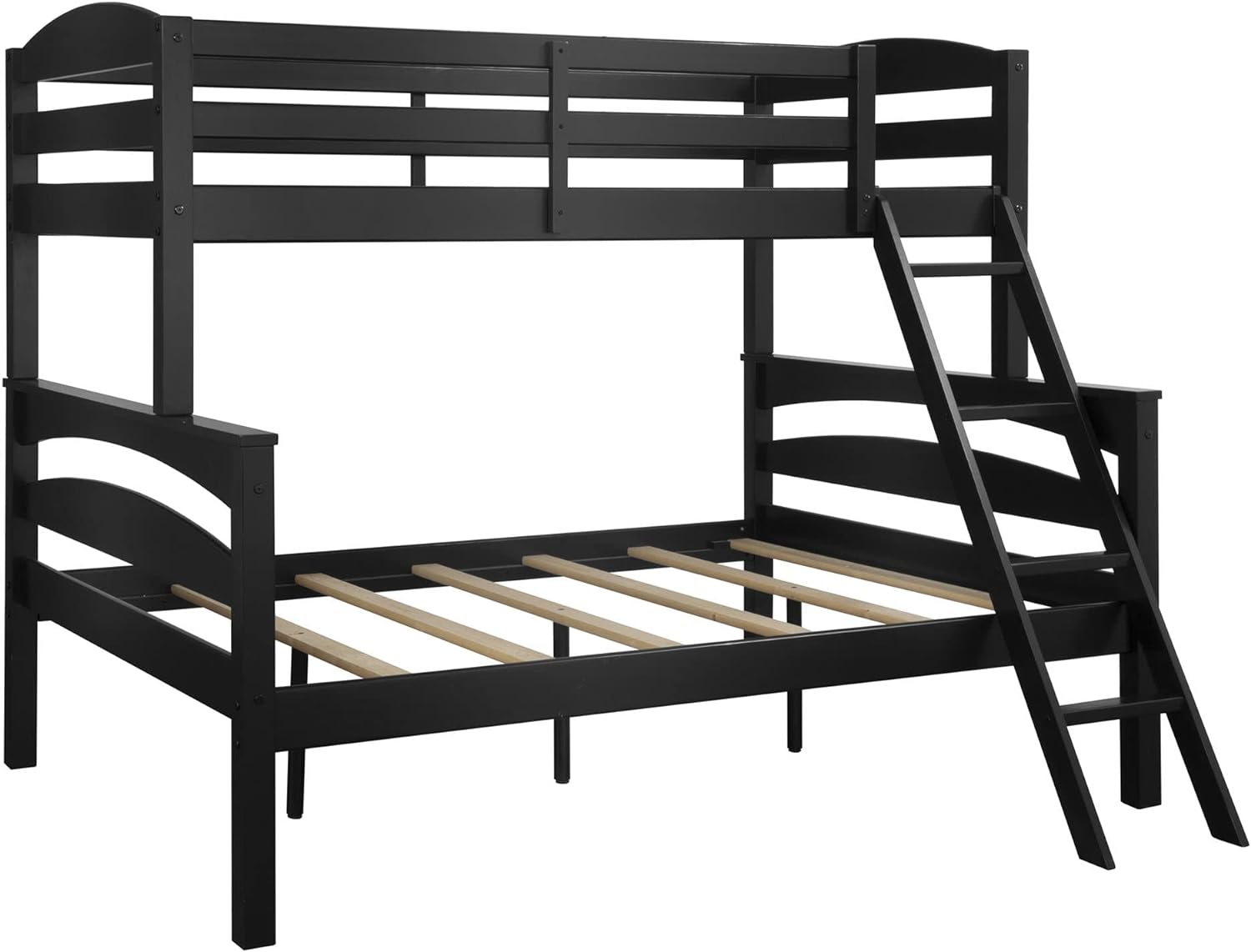 Dorel Living Brady Solid Wood Bunk Beds Twin Over Full with Ladder and Guard Rail, Black