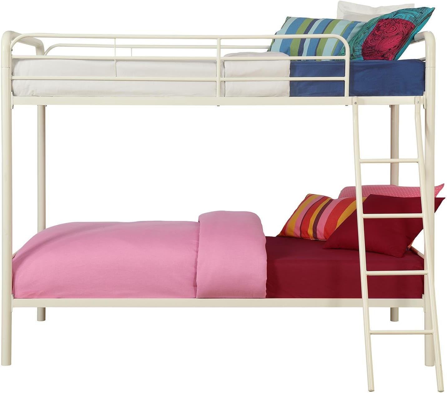 DHP Twin-Over-Twin Bunk Bed with Metal Frame and Ladder, Space-Saving Design, White