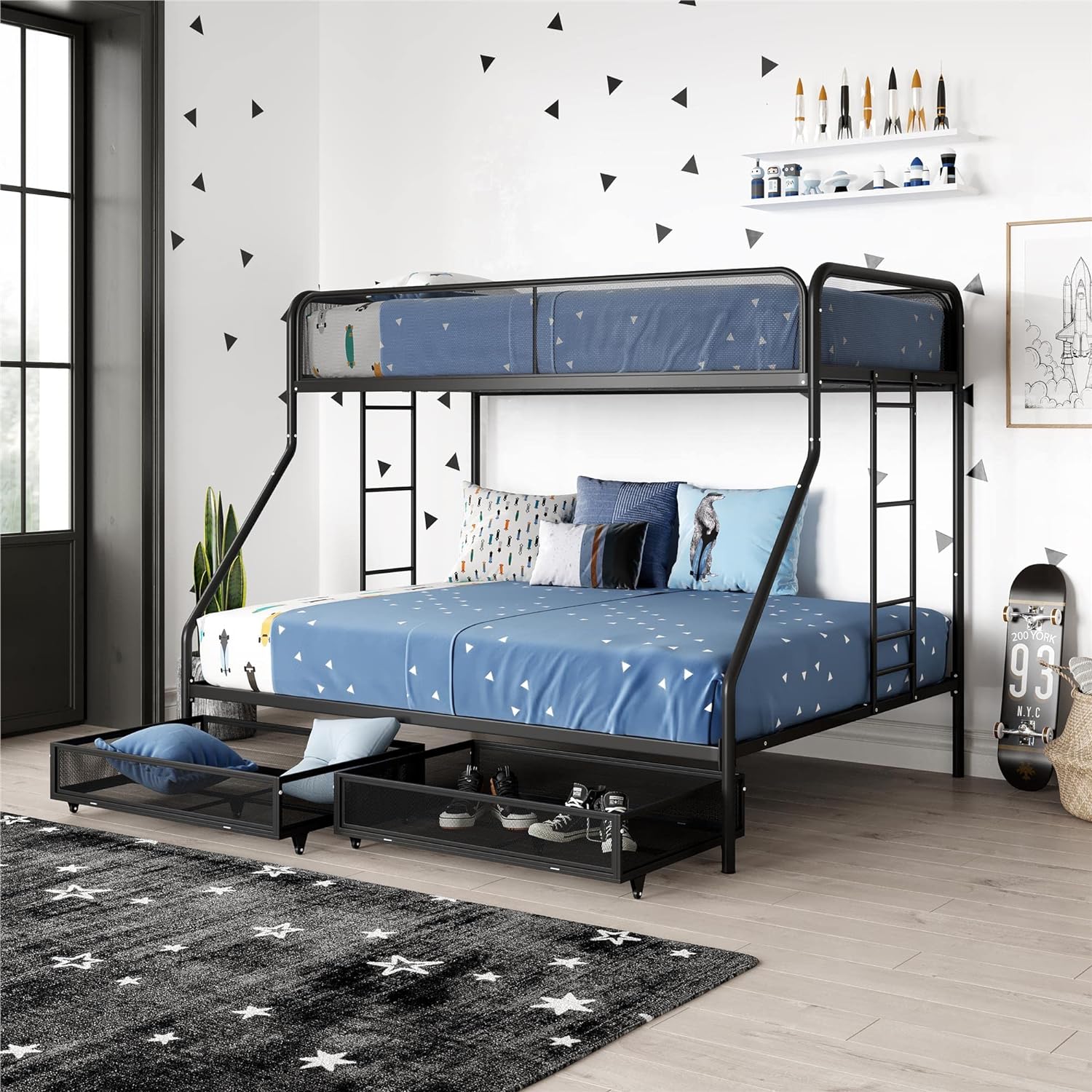 DHP Joslin Twin/Full Bed with Storage, Black Metal Bunk