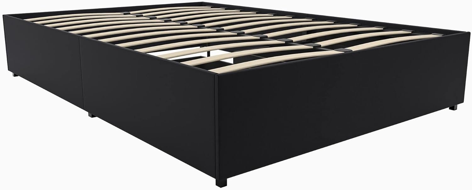 DHP Maven Upholstered Platform Bed for Raised Mattres Support with Underbed Storage Drawers, No Box Spring Needed, Queen, Black Faux Leather