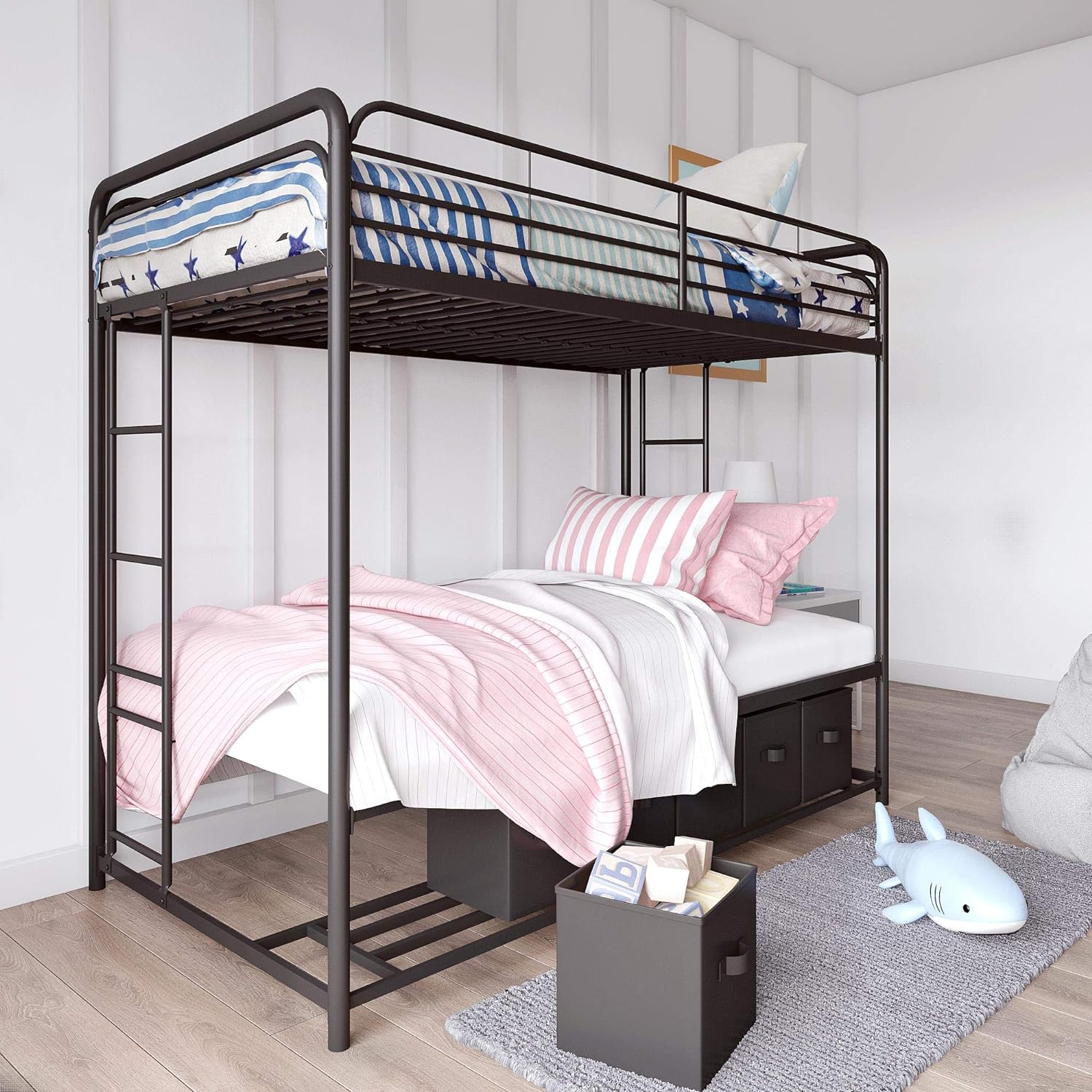 DHP Bonnie Twin/Twin Bunk Bed with Storage Bins, Black