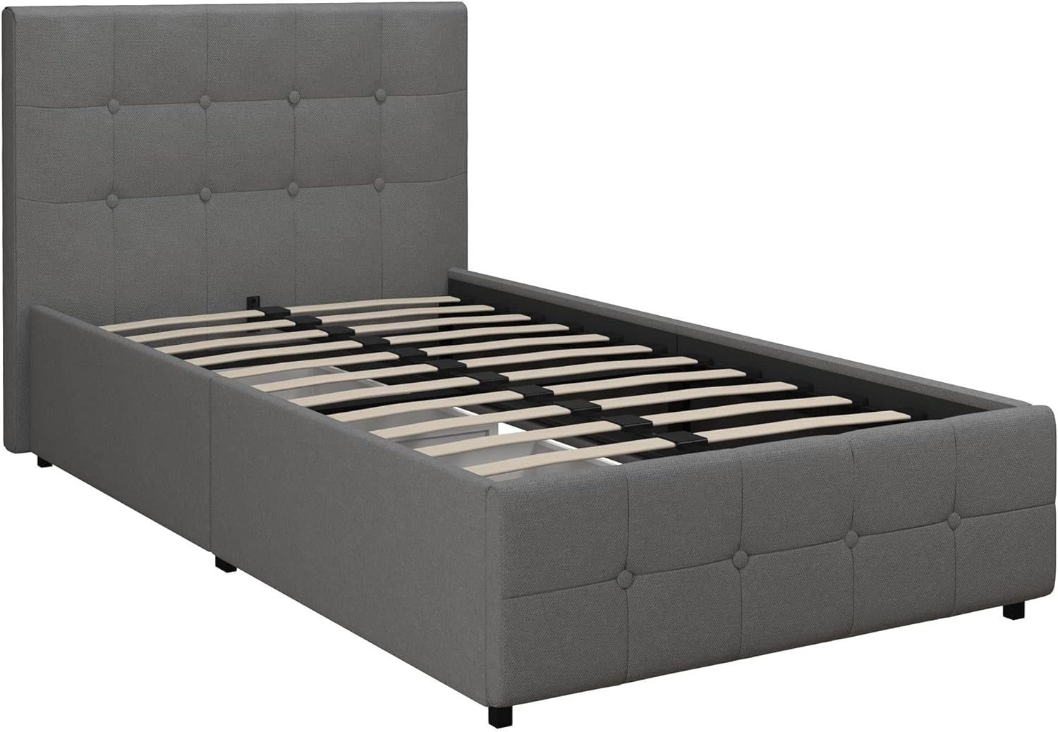 DHP Rose Upholstered Platform Bed with Underbed Storage Drawers and Button Tufted Headboard and Footboard, No Box Spring Needed, Twin, Gray Linen