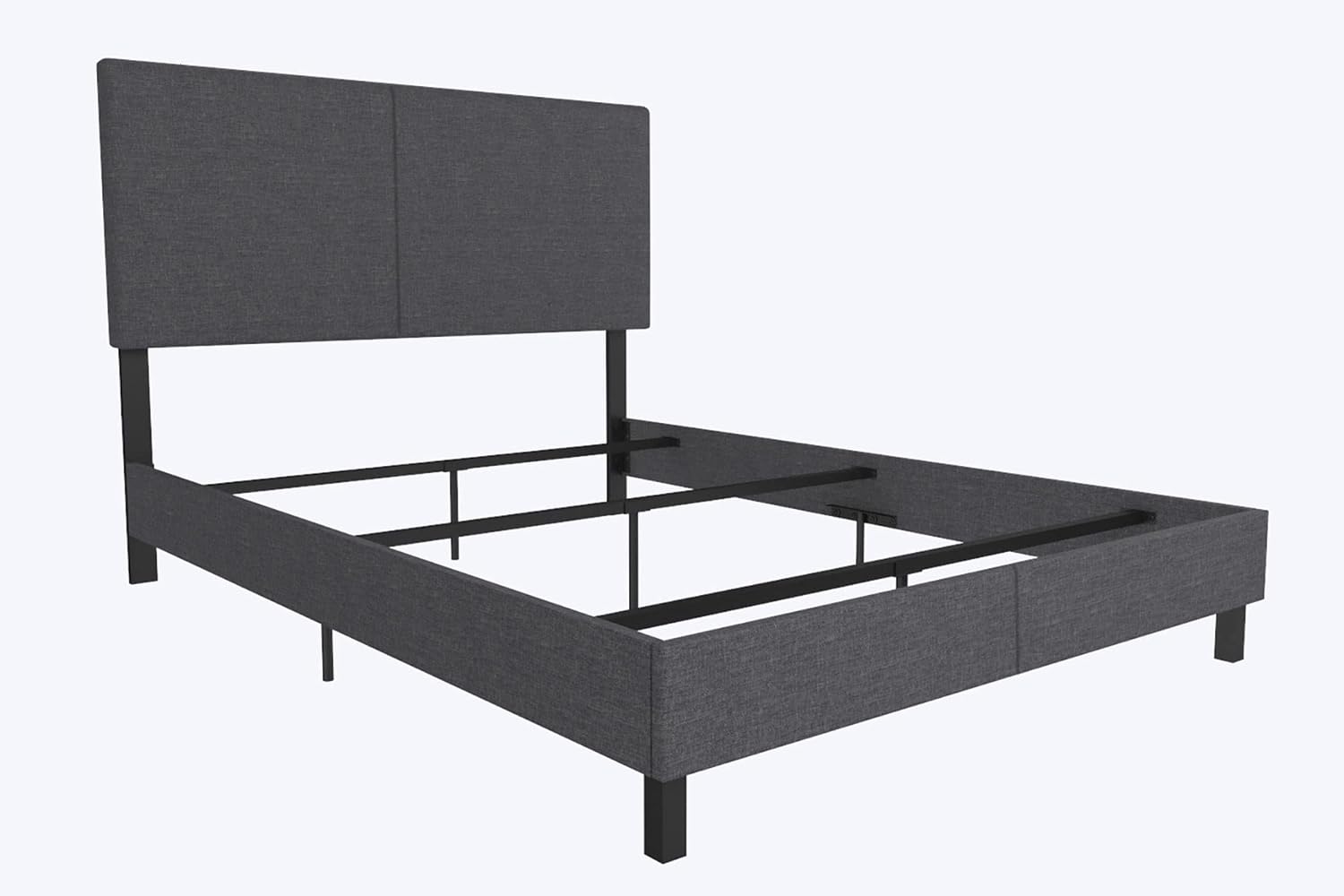 DHP Janford Upholstered Platform Bed with Modern Vertical Stitching on Rectangular Headboard, Full, Gray Linen