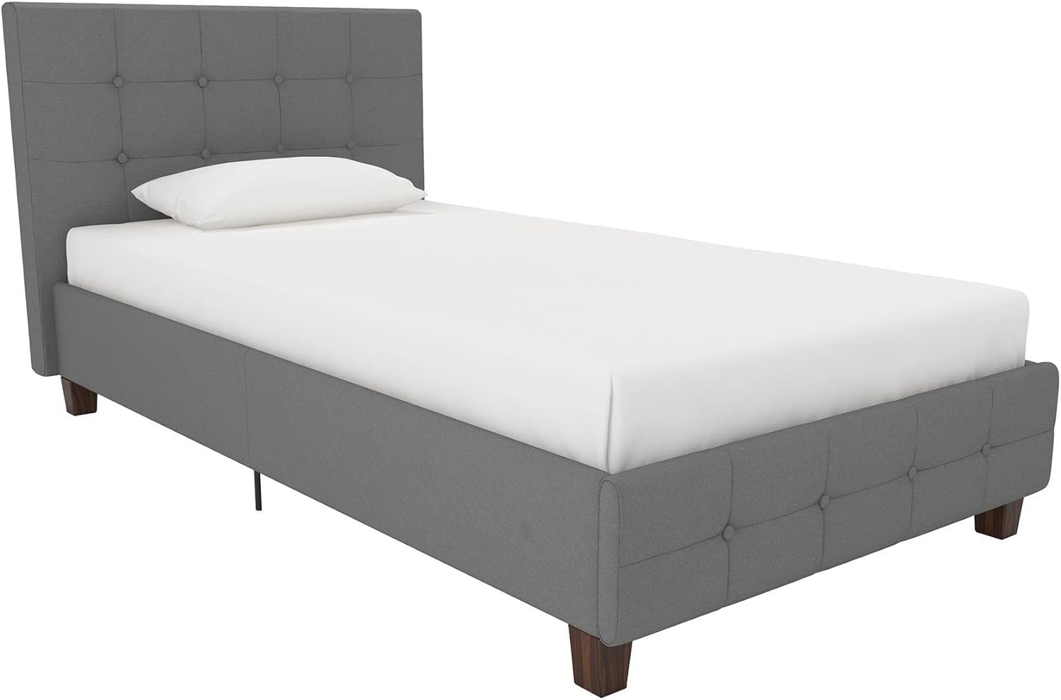 DHP Rose Upholstered Platform Bed with Button Tufted Headboard and Footboard, No Box Spring Needed, Twin, Gray Linen